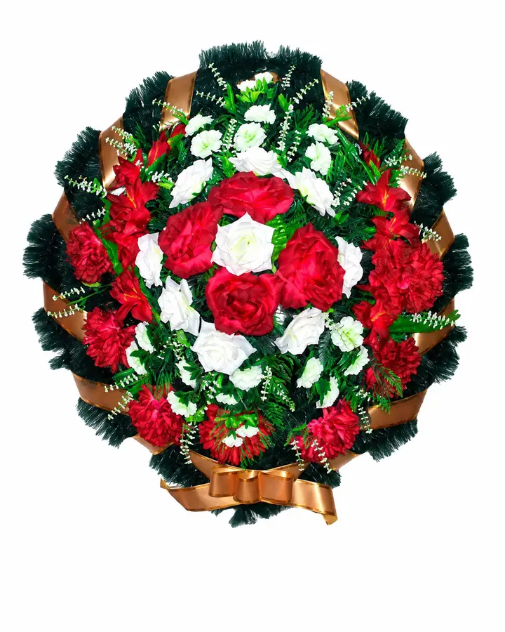 Венок траурный круглый красно-белый