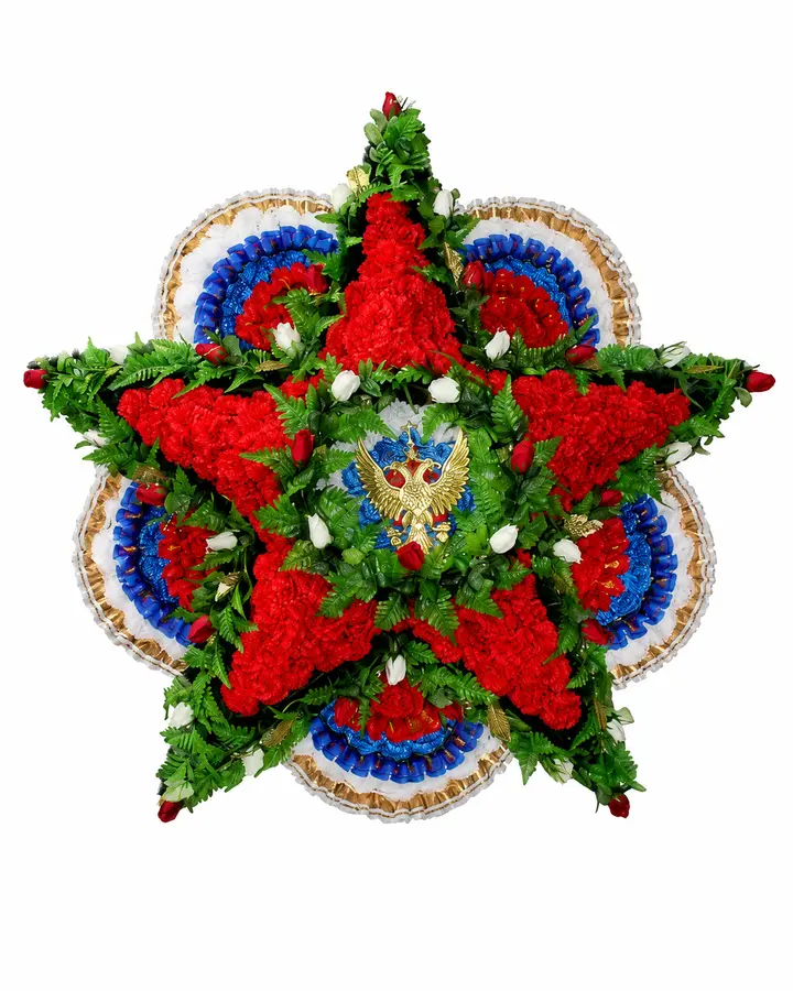 Венок траурный в форме звезды красно-синий