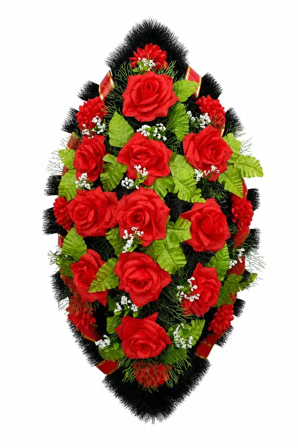 Венок траурный овальный красный с розами